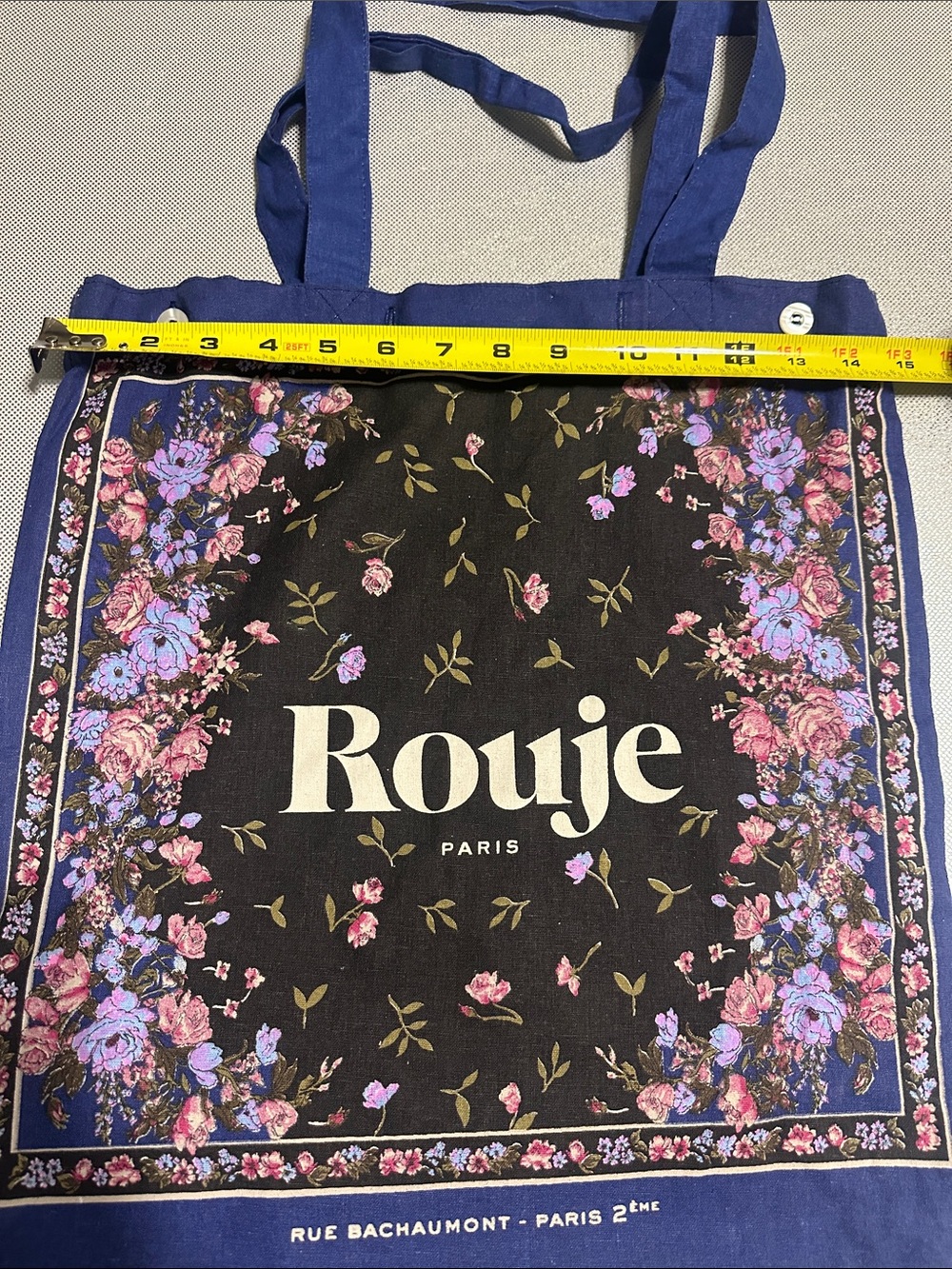 Rouje Paris Blue Floral Canvas Tote Bag - Picture 7 of 8